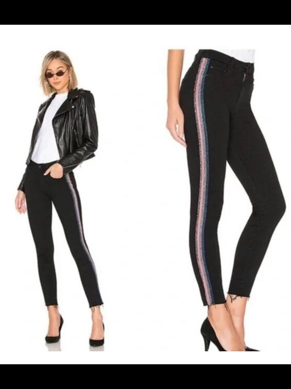 Mother High Waisted Looker Ankle Fray Jeans In Guilty Glitter Racer Women's 26